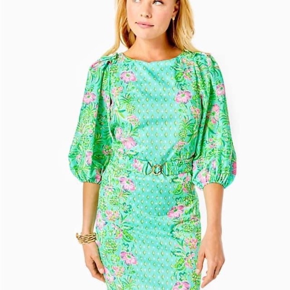 NWT Lilly Pulitzer Barbara Sleeved Dress Surf Blue Oh Diamond Girl XS 🐰Easter - Picture 4 of 5